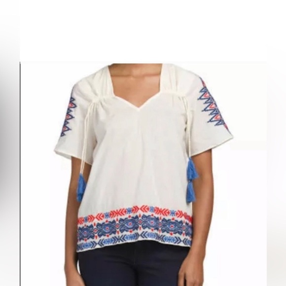 Anthropologie Pepin Cream Embroidered blue red Shirt
Size S preloved 💯 cotton - Picture 3 of 11
